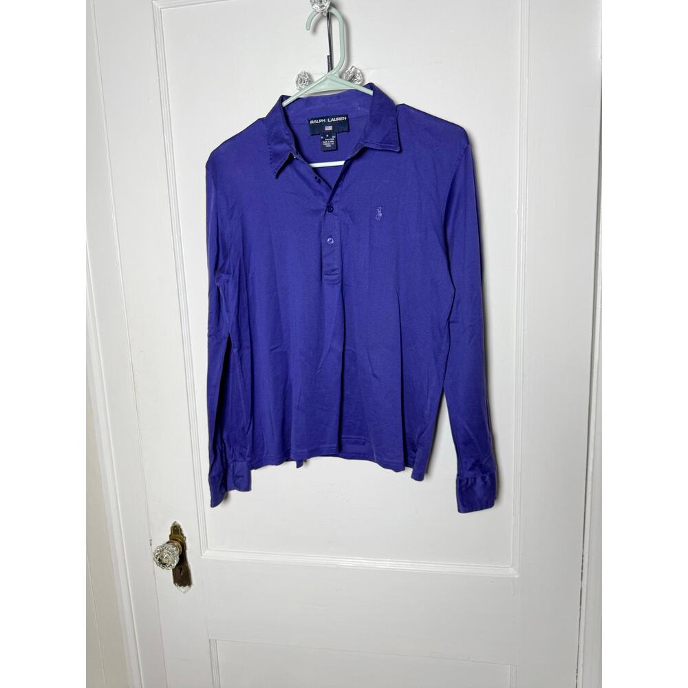Vintage Y2K Ralph Lauren Polo Sport Purple Cotton Long Sleeve Polo Shirt Small